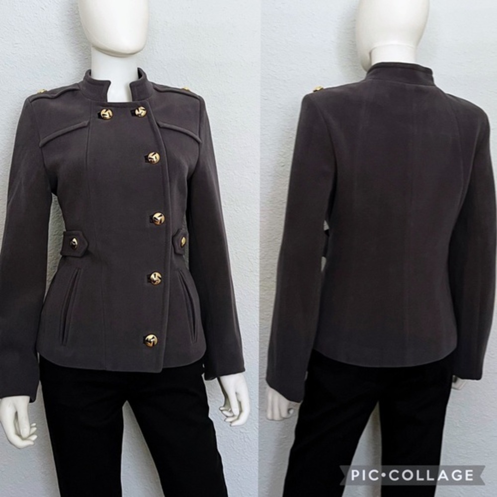 NWT SHORT MILITARY COAT ASYMMETRIC BUTTONED FRONT GRAY JACKET‎ LINED WOOL BLEND